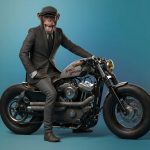 Un singe humanoide sur une moto Monkey Davidson